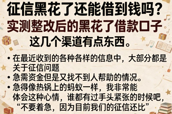 征信黑花了还能借到钱吗？实测整改后的黑花了借款口子，这几个渠道有点东西