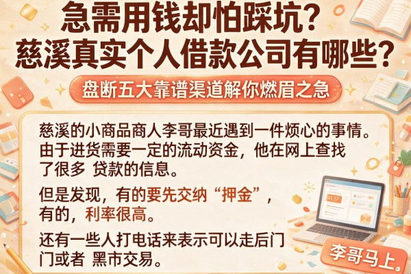 急需用钱却怕踩坑？慈溪真实个人借款公司有哪些？盘点五大靠谱渠道解你燃眉之急