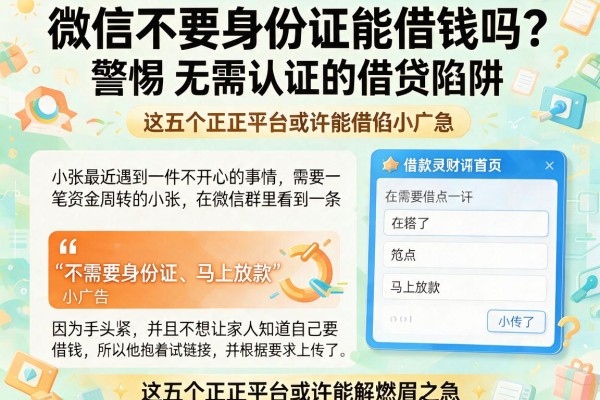 微信不要身份证能借钱吗？警惕无需认证的借贷陷阱，这五个正规平台或许能解燃眉之急